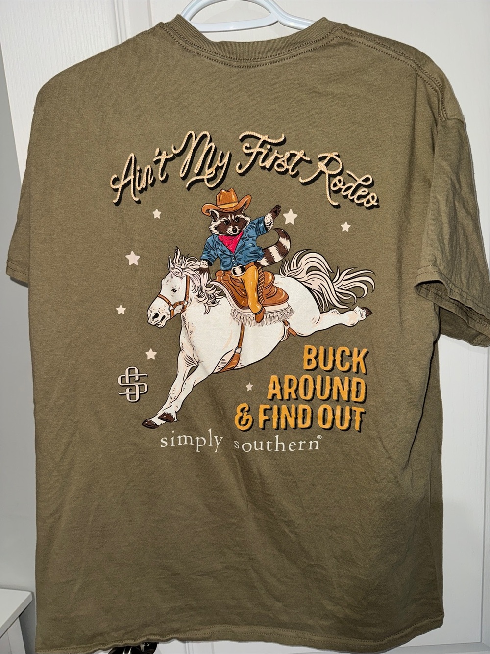Simply Southern Olive Graphic Tee with Raccoon Rodeo Design